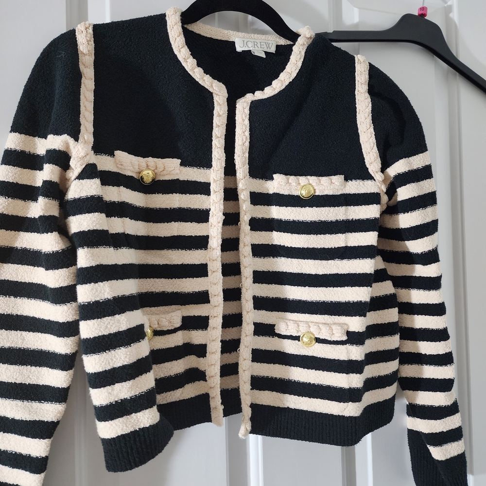 NWOT J.Crew Black and Cream Striped Cardigan